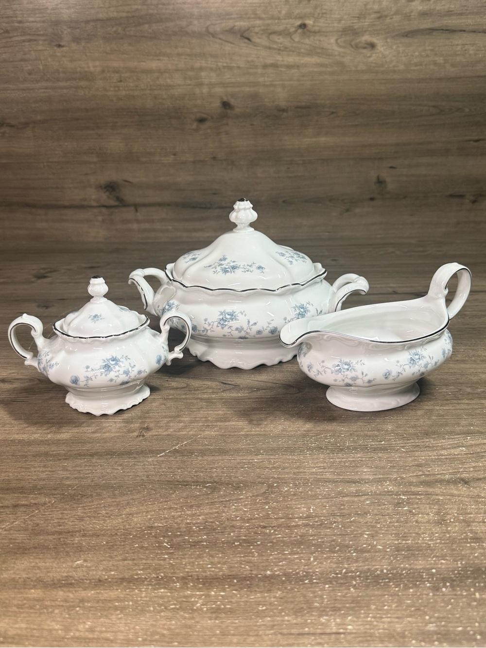 Johann Haviland Bavaria Germany Blue Garland Dish Set (x3) Serving Rare